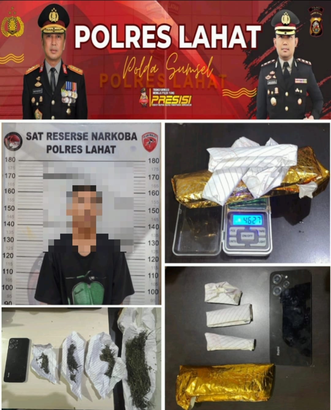 Satres Nakorba Polres Lahat Berhasil Amankan Tersangka Pengedar Daun Ganjah Kering.