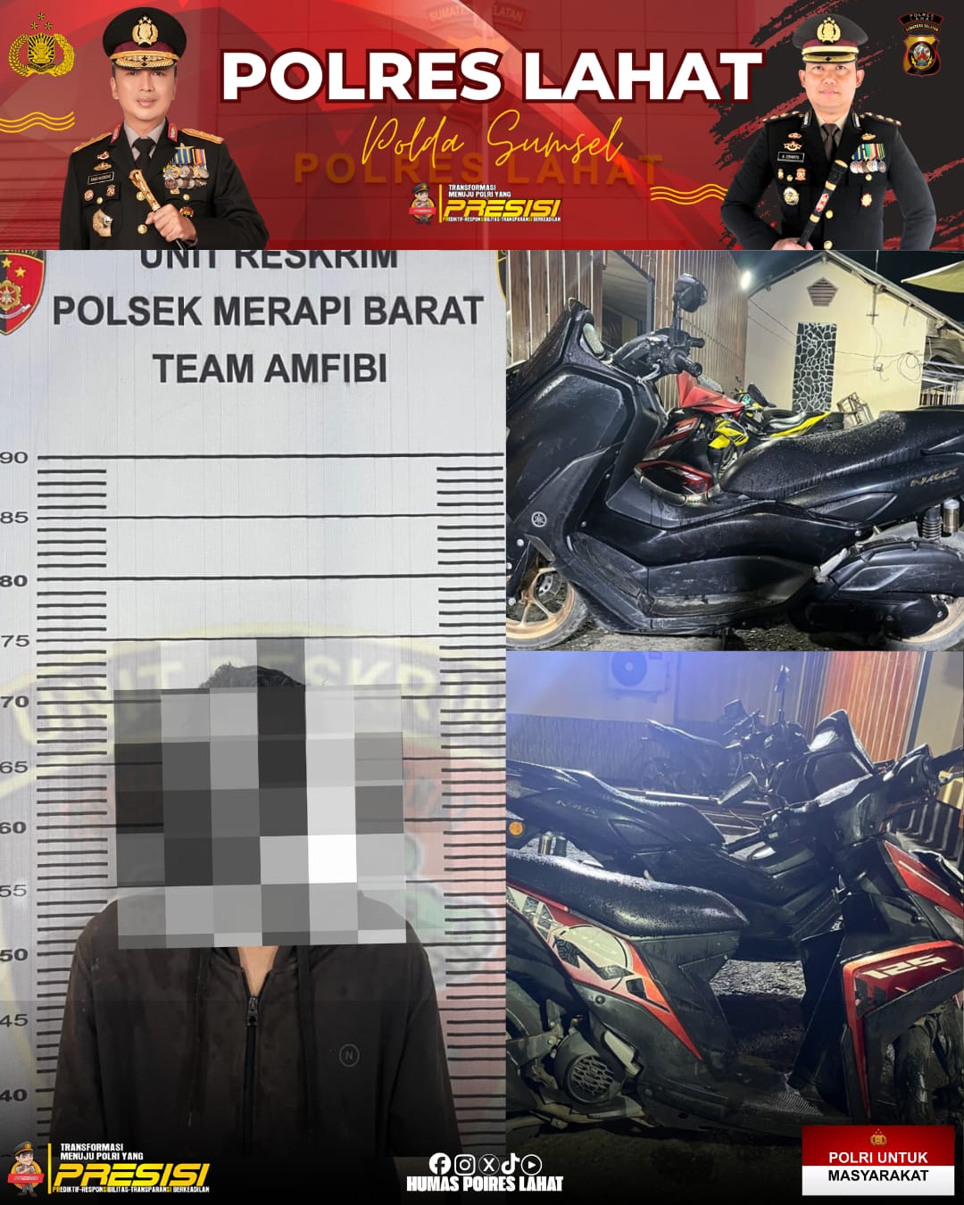 Polsek Merapi Lahat Berhasil Amankan Pelaku Curanmor.