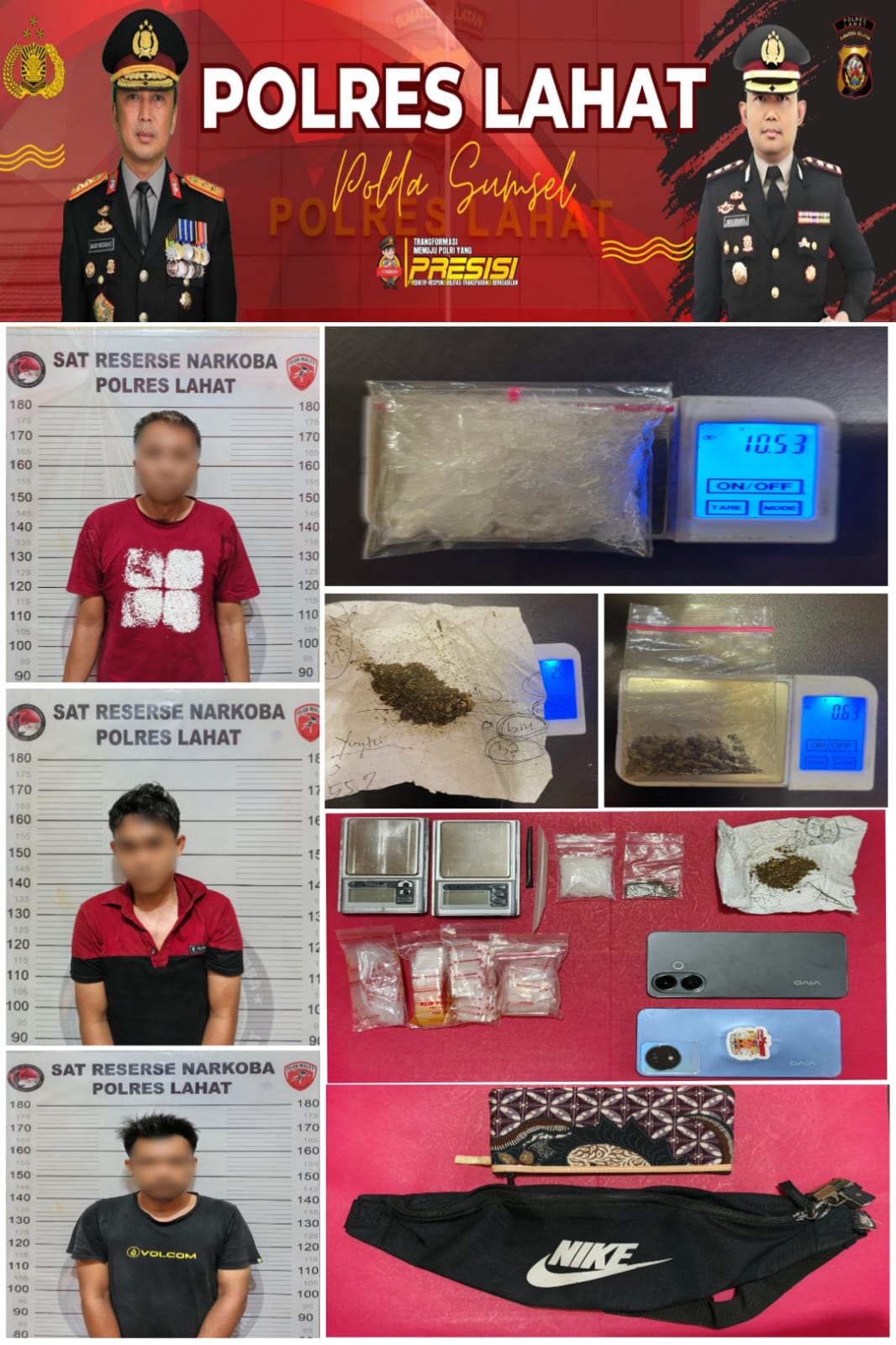 *Jajaran Satnarkoba Polres Lahat Ungkap Kasus Peredaran Sabu & Ganja,Tiga Pelaku Diamankan*